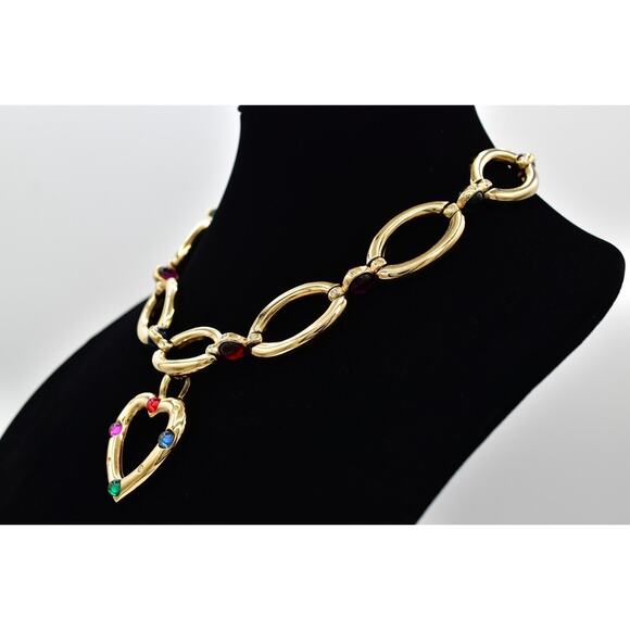 Givenchy Vintage Cabochon Heart Collar Necklace Crystal Chunky RARE Signed Bin7B - Picture 16 of 16